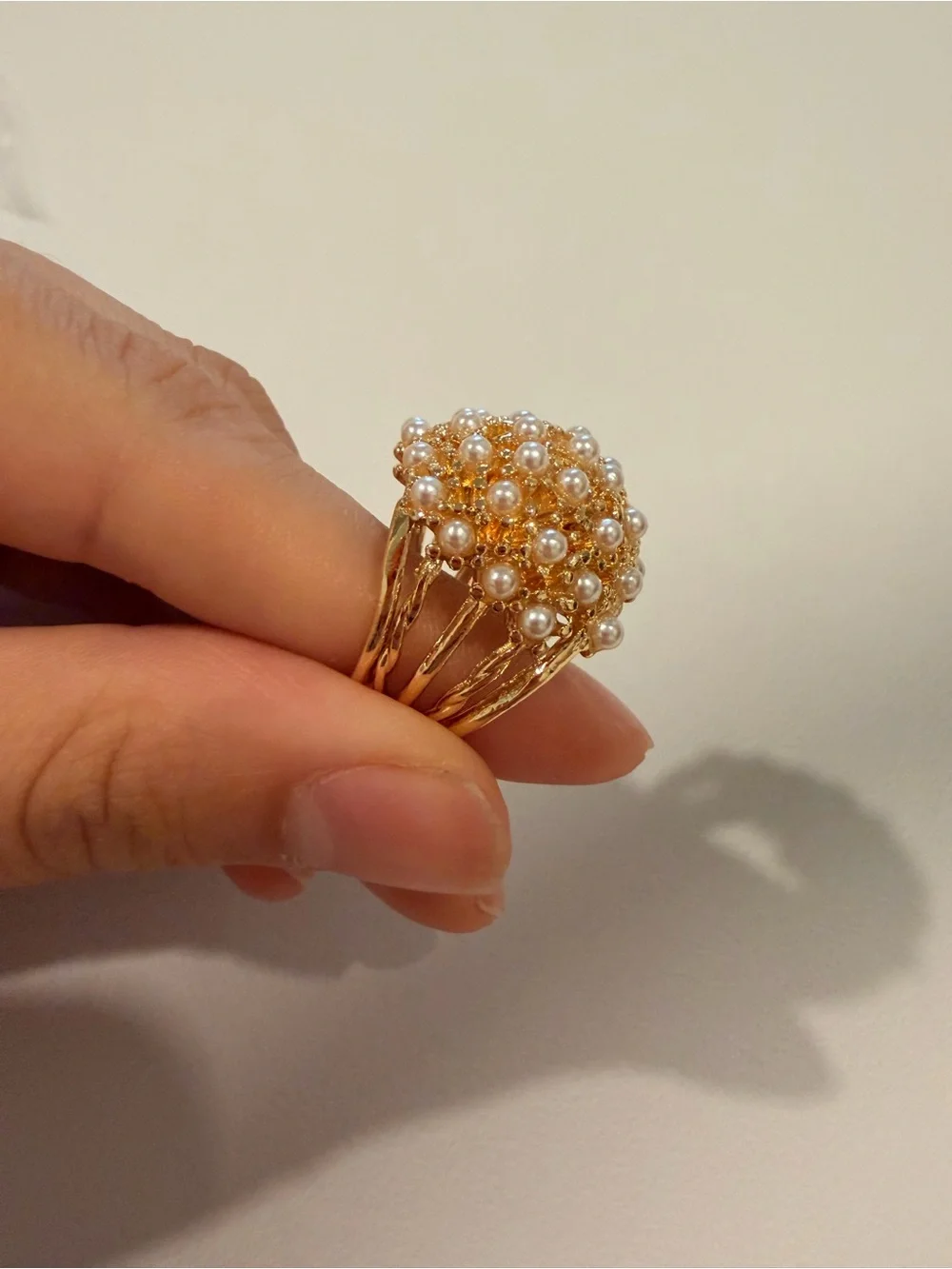 Gold Pearl Cluster Dome Ring